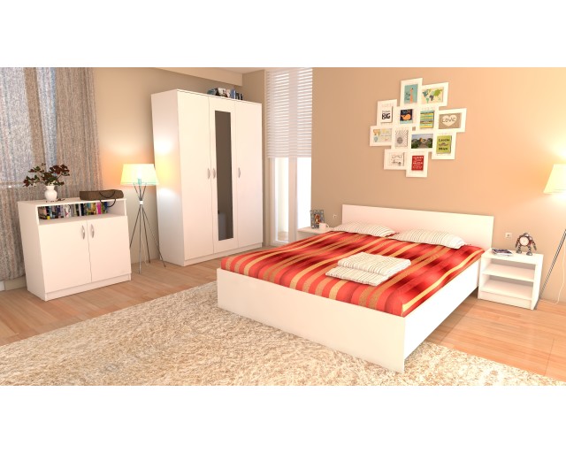 Dormitor Soft Alb cu pat 140x200 cm